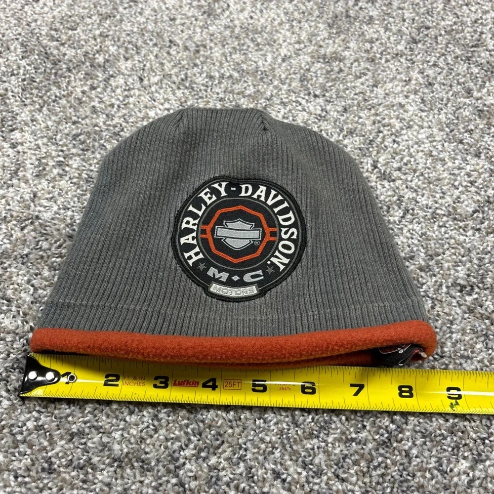 Harley Davidson Beanie Kids One Size Gray Orange Good Fleece Lined Knit‎ Hat